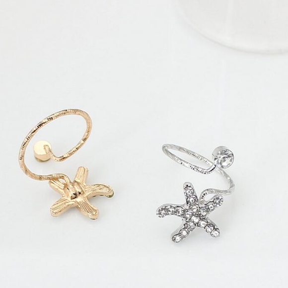 Crystal Starfish Gold Wraparound Open Ring - Picture 2 of 7